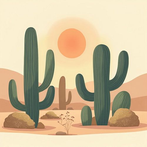 Woestijnzonsondergang met cactussen