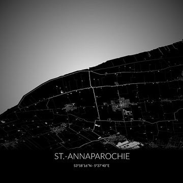 Zwart-witte landkaart van St.-Annaparochie, Fryslan. van Rezona