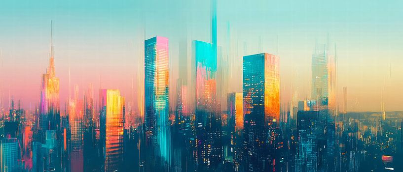 Futuristic city view at sunset by Poster Art Shop