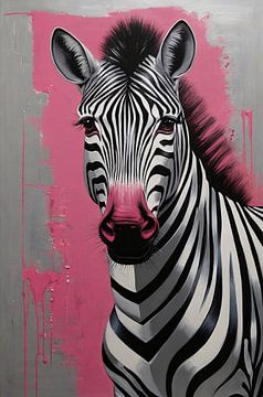 Zebra met Roze Splash in Moderne Stijl van De Muurdecoratie