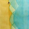 De ontspannen strandwandeling (vrolijk abstract aquarel schilderij landschap zon zee strand natuur) van Natalie Bruns