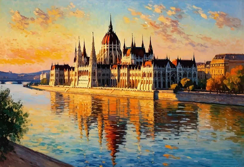 Parliament Building on Danube, Budapest Landcape by MIROKKU