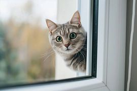 cat looks through window by Egon Zitter