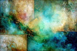 Abstract Painting – Petrol, Turquoise and Gold by Joriali Abstract