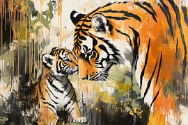 Peinture de la mère et du petit tigre sur Imperial Art House