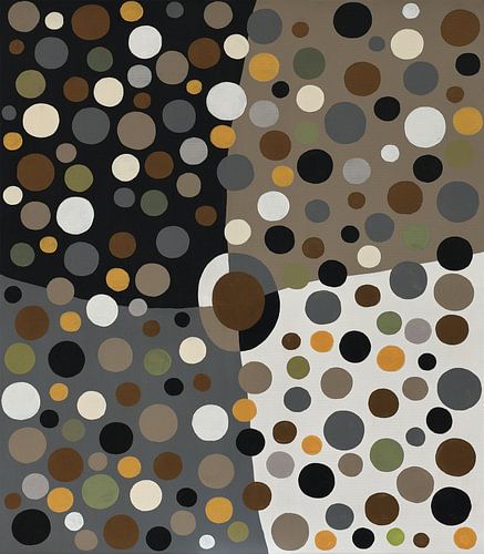 Equilibrium - Eigentijds Neutraal Polka Dot Schilderij van Marina Kozyr