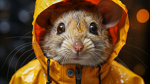 Kleine Maus mit gelber Regenjacke