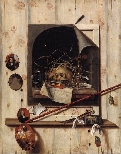 Trompe l'oeil met Studio Wall en Vanitas Still Life, Cornelis Norbertus Gysbrechts, Cornelis Norbert
