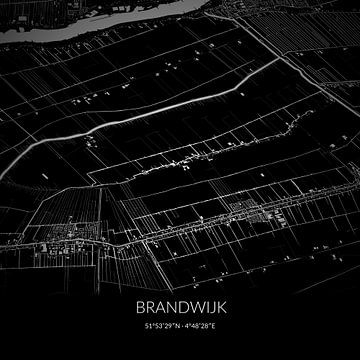 Zwart-witte landkaart van Brandwijk, Zuid-Holland. van Rezona
