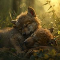 Wolf pup in de ochtenzon