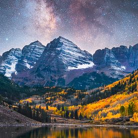 Maroon Bells Colorado and Milky Way Starry Night by Daniel Forster