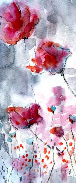 drie bloesems klaproos van Claudia Gründler