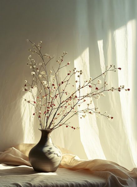 Vase with dried branches in sunlight by Kaiori Oldenburg