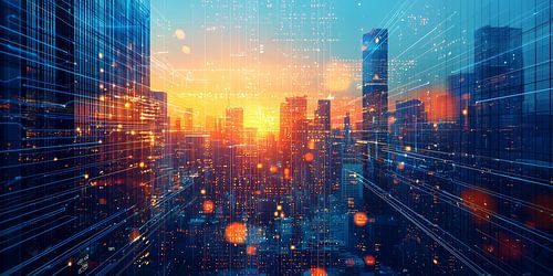 Conceptueel panorama van een skyline van een stad