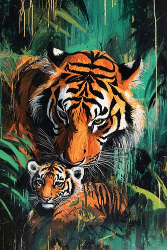 Tijger met welp in jungle