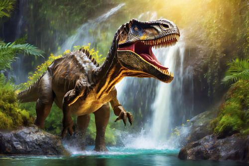Dinosaures dans la cascade