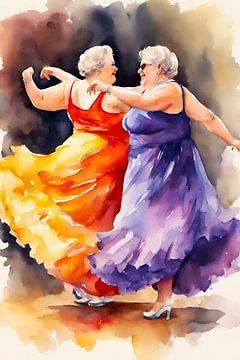 2 sociable ladies enjoy dancing by De gezellige Dames