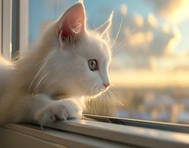 cat looks through window