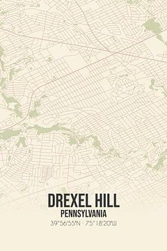 Vintage landkaart van Drexel Hill (Pennsylvania), USA. van MijnStadsPoster