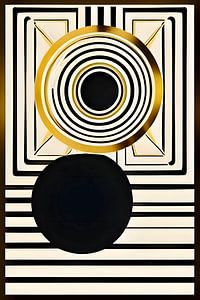 Motif géométrique avec cercle et lignes, jaune or, brun, noir - Motif décoratif Art déco