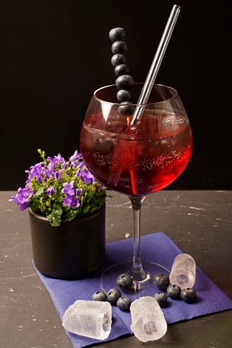 Bosbessen gin ontmoet in water.