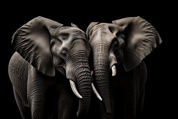 Olifantenpaar in zwart-wit fotografie art design van Animaflora PicsStock