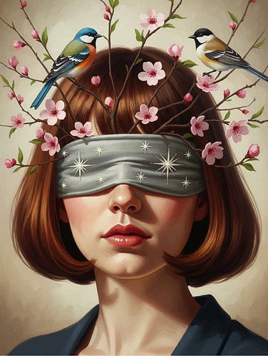 Floral Aviary Vision - Grillig surrealistisch portret met vogels