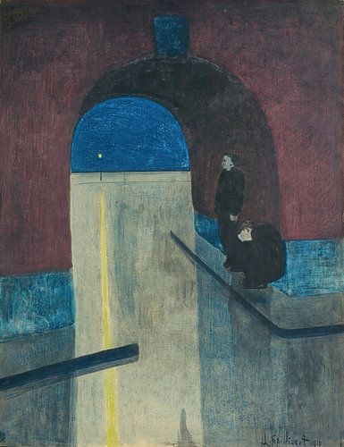 Léon Spilliaert - Een man en een vrouw verblijven onder een inham van de Drie Gapers, Oostende (1910)