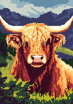 Schots Hooglanders vee - Pixel Art van Niklas Maximilian