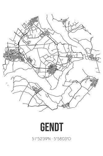 Gendt (Gelderland) | Landkaart | Zwart-wit