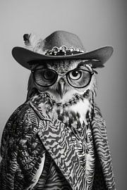 Owl in stylish clothes with glasses and hat by Poster Art Shop