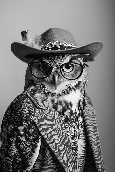 Chouette en tenue de style avec lunettes et chapeau par Poster Art Shop
