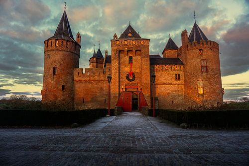 Het Muiderslot frontaal tijdens Kerst