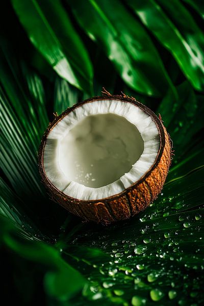 Coconut on a green leaf - Fresh flair by Poster Art Shop