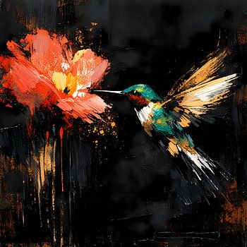 A hummingbird hovering in mid-air