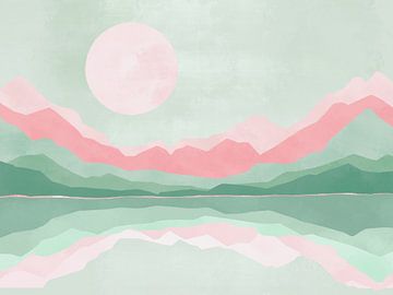 Berglandschap in roze en groen tinten van Colors And Happiness
