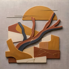 Tronc d'arbre abstrait avec des fissures dorées sur Henk Egbertzen
