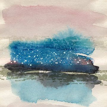 Abstract watercolor minimalist painting. Landscape in pastel colors by Dina Dankers