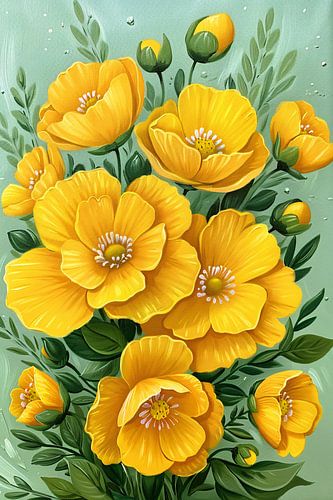 Levendige gele bloemen tegen groene achtergrond