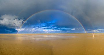 Regenboog op het strand van Texel panorama van Sjoerd van der Wal Fotografie