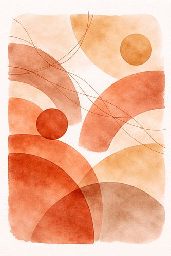 Décoration murale abstraite minimaliste en terre cuite – Peinture géométrique moderne à l'aquarelle pour une décoration d'intérieur bohème