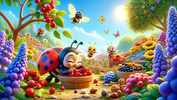 Cheerful ladybirds at the summer berry feast by artefacti