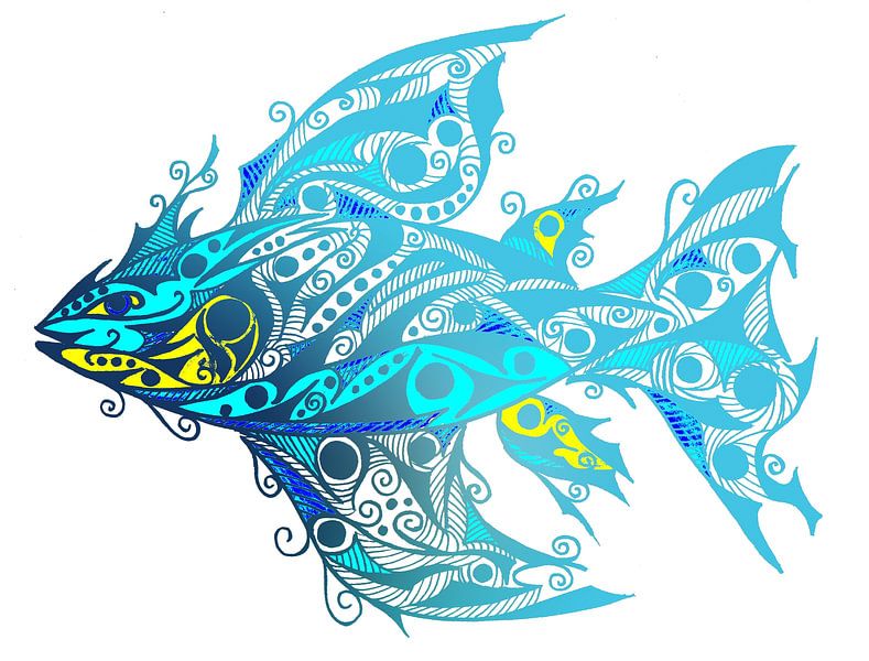 Fisch Tribal Tattoo Blau von Sebastian Grafmann