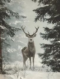 Un cerf dans la forêt en hiver
