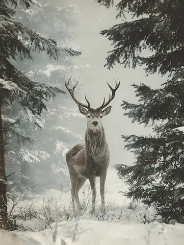 Deer in winter forest