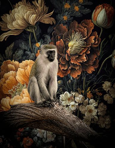 Monkey among flowers