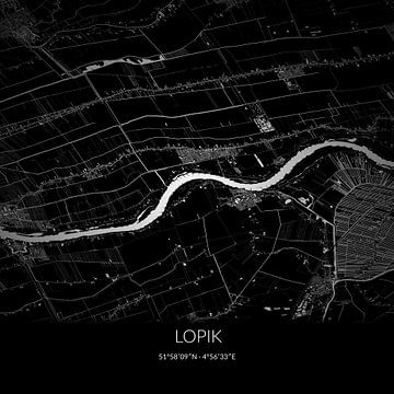Zwart-witte landkaart van Lopik, Utrecht. van Rezona
