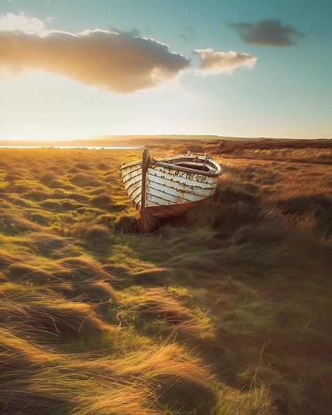 Minimalistisches Boot am Ufer von fernlichtsicht