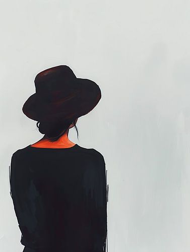Interesting woman with hat from behind looks... | Oil
