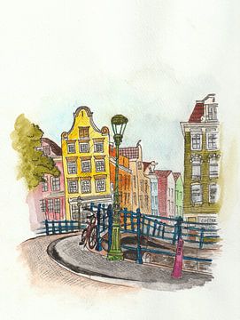 Aquarel van Amsterdam